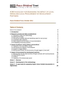 A METHODOLOGY FOR ASSESSING THE IMPACT OF LOCAL HIRING AND LOCAL PROCUREMENT BY DEVELOPMENT PARTNERS Peace Dividend Trust, OctoberTable of Contents