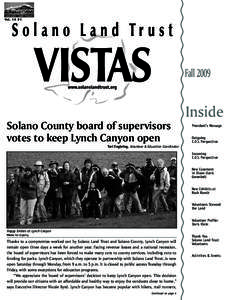 Vol. 16 #1  Fall 2009 Solano County board of supervisors votes to keep Lynch Canyon open