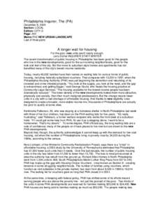 Public housing in the United States / Affordable housing / Federal assistance in the United States / Government / Community organizing / Education / Economy of the United States / Carl R. Greene / Section 8 / Public housing / United States Department of Housing and Urban Development / School voucher