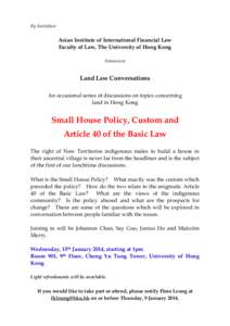 By Invitation  Asian Institute of International Financial Law Faculty of Law, The University of Hong Kong Announces