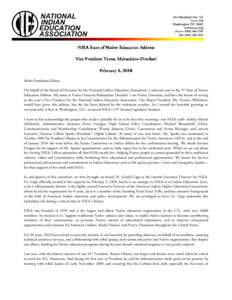 NIEA State of Native Education Address Vice President Teresa MakuakāneMakuakāne- Drechsel February 8, 2010 Aloha Pumehana Kākou, On behalf of the Board of Directors for the National Indian Education Association, I wel