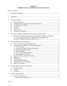 Appendix A Standard Terms and Conditions For Services Contracts Table of Contents 1.  No Quantity Guarantees ......................................................................................................... 1