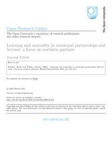 Open Research Online The Open University’s repository of research publications and other research outputs Learning and mutuality in municipal partnerships and beyond: a focus on northern partners