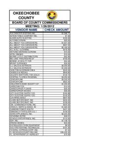 OKEECHOBEE COUNTY BOARD OF COUNTY COMMISSIONERS MEETING: [removed]VENDOR NAME CHECK AMOUNT