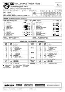 l VOLLEYBALL • Match result World League 2003 Pool D-Intercontinental Round