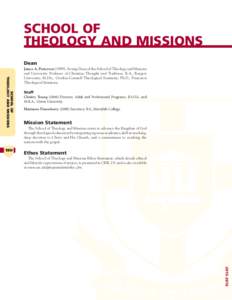 SCHOOL OF THEOLOGY AND MISSIONS Dean SCHOOL OF THEOLOGY AND MISSIONS