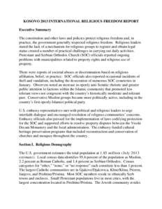 KOSOVO 2013 INTERNATIONAL RELIGIOUS FREEDOM REPORT