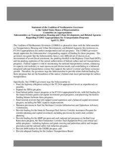 Statement of the Coalition of Northeastern Governors to the United States House of Representatives Committee on Appropriations Subcommittee on Transportation, Housing and Urban Development, and Related Agencies Regarding