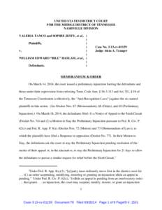 UNITED STATES DISTRICT COURT FOR THE MIDDLE DISTRICT OF TENNESSEE NASHVILLE DIVISION VALERIA TANCO and SOPHIE JESTY, et al., ) ) Plaintiffs,