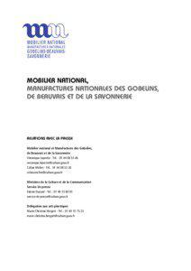 MOBILIER NATIONAL, MANUFACTURES NATIONALES DES GOBELINS, DE BEAUVAIS ET DE LA SAVONNERIE