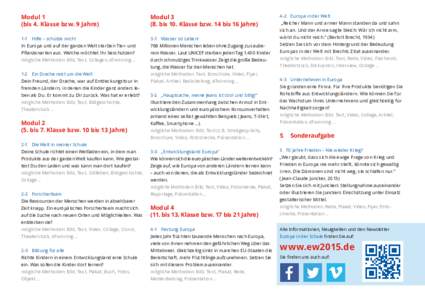 Modul 1 (bis 4. Klasse bzw. 9 Jahre) Modulbis 10. Klasse bzw. 14 bis 16 Jahre)