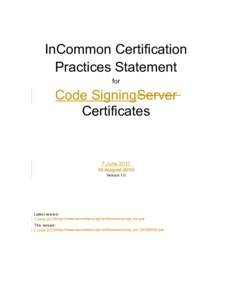 InCommon Certification Practices Statement for Code SigningServer Certificates