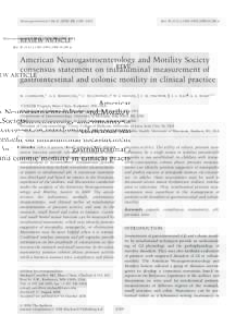 American Neurogastroenterology and Motility Society consensus statement on intraluminal measurement of gastrointestinal and colonic motility in clinical practice
