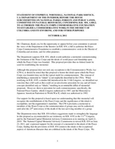 STATEMENT OF STEPHEN E. WHITESELL, NATIONAL PARK SERVICE, U.S. DEPARTMENT OF THE INTERIOR, BEFORE THE HOUSE SUBCOMMITTEE ON NATIONAL PARKS, FORESTS AND PUBLIC LANDS, COMMITTEE ON NATURAL RESOURCES, CONCERNING H.R. 854, A