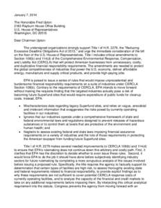 January 7, 2014 The Honorable Fred Upton 2183 Rayburn House Office Building U.S. House of Representatives Washington, DC[removed]Dear Chairman Upton: