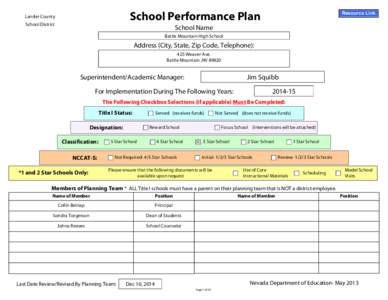 School Performance Plan  Lander County School District  Resource Link