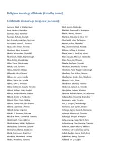 Religious marriage officiants (listed by name) / Célébrants de mariage religieux (par nom)