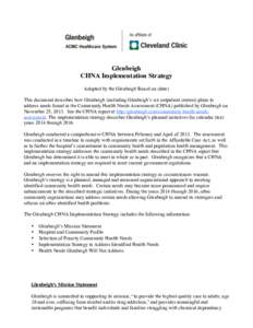 Glenbeigh CHNA Implementation Strategy Adopted by the Glenbeigh Board on (date) This document describes how Glenbeigh (including Glenbeigh’s six outpatient centers) plans to address needs found in the Community Health 