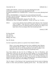 VOLUME NO. 50  OPINION NO. 1 CITIES AND TOWNS - Contracts for city-county planning board staff; COUNTIES - Contracts for city-county planning board staff;