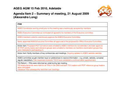 Microsoft PowerPoint - AGEG AGM 15 FebAgenda Item 2 - Minutes and Actions 21 August 2009.ppt