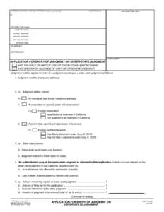 EJ-105 APPLICATION FOR ENTRY OF JUDGMENT ON SISTER-STATE JUDGMENT