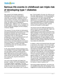 Serious life events in childhood can triple risk of developing type 1 diabetes