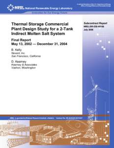 Thermal Storage Commercial Plant Design Study for a 2-Tank Indirect Molten Salt System: Final Report; May 13, [removed]December 31, 2004