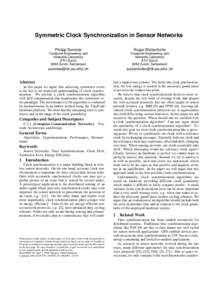 Symmetric Clock Synchronization in Sensor Networks Philipp Sommer Roger Wattenhofer  Computer Engineering and