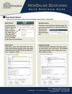 HEINONLINE SEARCHING Quick Reference Guide 1 Basic Search Options There are four basic search options that are available in every library in HeinOnline. Quick Search: