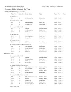 WCAHA Concurrent Spring Show  Cheryl Tobey - Dressage Coordinator Dressage Rider Schedule By Time FridayJudge: Louise Cox