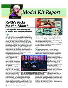 Model Kit Report Keith Pruitt Keith’s Picks for the Month A few highlights from the many new