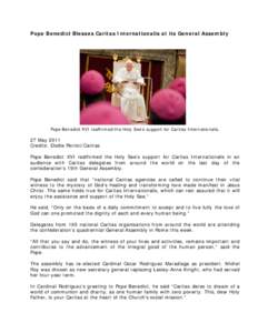 Pope Benedict blesses Caritas Internationalis at its General Assembly