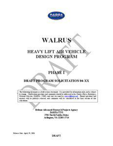 WALRUS HEAVY LIFT AIR VEHICLE DESIGN PROGRAM