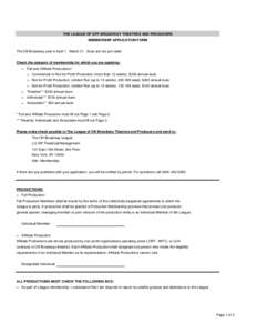 THE LEAGUE OF OFF-BROADWAY THEATRES AND PRODUCERS MEMBERSHIP APPLICATION FORM The Off-Broadway year is April 1 - March 31. Dues are not pro-rated. Check the category of membership for which you are applying: □ Full and