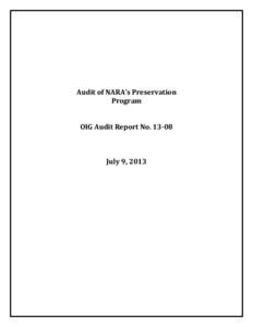 Audit of NARA’s Preservation  Program OIG Audit Report No[removed]