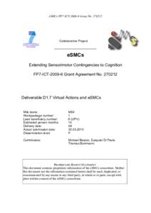 eSMCs FP7-ICTGrant NoCollaborative Project eSMCs Extending Sensorimotor Contingencies to Cognition