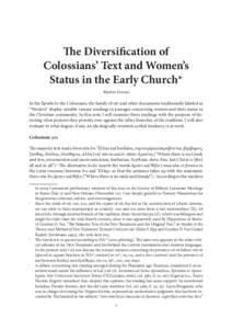 The Diversification of Colossians’ Text and Women’s Status in the Early Church