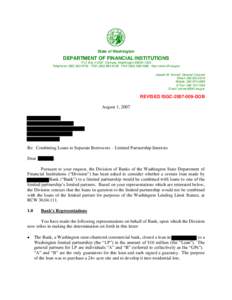 Division of Banks Opinion - Commercial Bank Lending Limits: Combining Loans To Separate Borrowers – Limited Partnership Interests - ISGC[removed]DOB