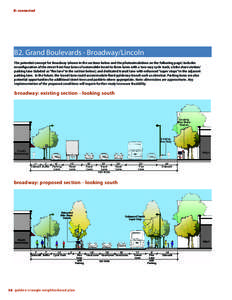 B: connected  B2. Grand Boulevards - Broadway/Lincoln The potential concept for Broadway (shown in the sections below and the photosimulations on the following page) includes reconfiguration of the street from four lanes