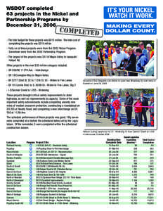 WSDOT completed 63 projects in the Nickel and Partnership Programs by December 31, 2006  COMPLETED