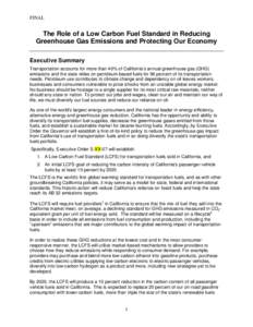 Background Material: 2007: The Role of a Low Carbon Fuel Standard in Reducing Greenhouse Gas Emissions and Protecting Our Economy