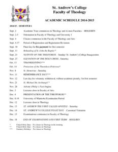 St. Andrew’s College Faculty of Theology ACADEMIC SCHEDULE[removed]15 – SEMESTER 1  Sept. 2