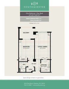 One Bedroom | One Bath APARTMENT 	 Total Architectural SF: 675 Living Area SF: 635