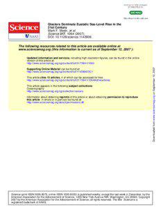 Glaciers Dominate Eustatic Sea-Level Rise in the 21st Century Mark F. Meier, et al.