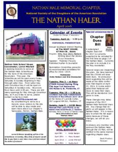 Nathan Hale Memorial Chapter National Society of the Daughters of the American Revolution The Nathan Haler April 2016