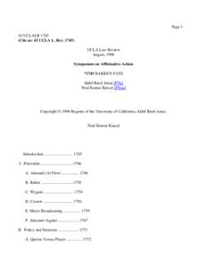 Page 1 43 UCLALR[removed]Cite as: 43 UCLA L. Rev[removed]UCLA Law Review August, 1996 Symposium on Affirmative Action