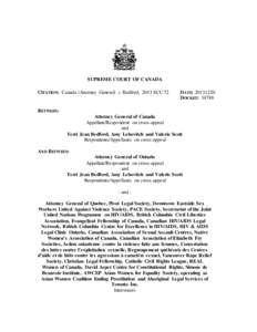 SUPREME COURT OF CANADA CITATION: Canada (Attorney General) v. Bedford, 2013 SCC 72 DATE: [removed]DOCKET: 34788