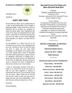 BLACKVILLE COMMUNITY NEWSLETTER  JANUARY 2013 ISSUE 62  HAPPY NEW YEAR!