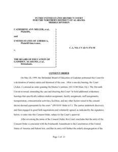 IN THE UNITED STATES DISTRICT COURT FOR THE NORTHERN DISTRICT OF ALABAMA MIDDLE DIVISION CATHERINE ANN MILLER, et al., Plaintiffs, and