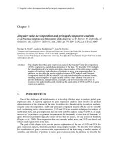 5. Singular value decomposition and principal component analysis  Chapter 5 Singular value decomposition and principal component analysis In A Practical Approach to Microarray Data Analysis (D.P. Berrar, W. Dubitzky, M. 